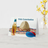 フェリズ·クンプレアーノス·ハッピーバースデースペインの カード (黄色い花)