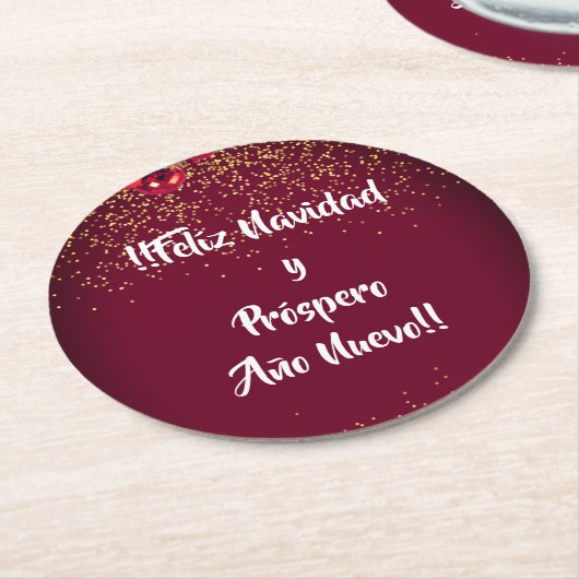 フェリズ・ナビダッドスペインのクリスマス挨拶 ラウンドペーパーコースター (アングル)