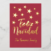 フェリズ・ナビダッドモダン金ゴールド・クリスマスファミリー 箔シーズンカード (正面)