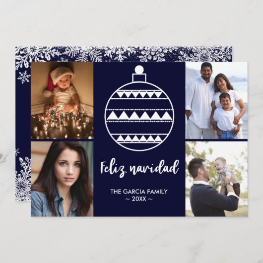 フェリズ・ナビダッド海軍ファミリー写真コラージュのクリスマス シーズンカード (正面/裏面)