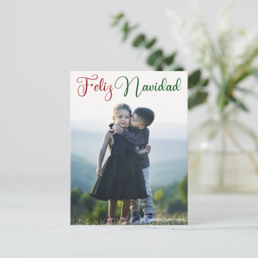 フェリズ・ナビダッド赤い緑のクリスマスフォトスペインの シーズンポストカード (スタンド正面)