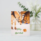フェリズ·ナビダッド·クリスマス、雪の中に家畜を飼う シーズンポストカード (スタンド正面)