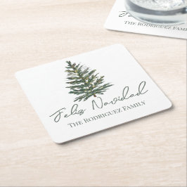 フェリズ・ナビダッド – メリークリスマスツリーとライト スクエアペーパーコースター