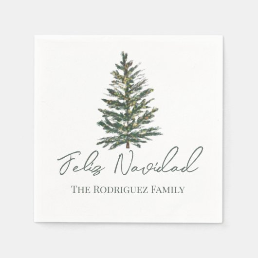 フェリズ・ナビダッド – メリークリスマスツリーとライト スタンダードカクテルナプキン (正面)