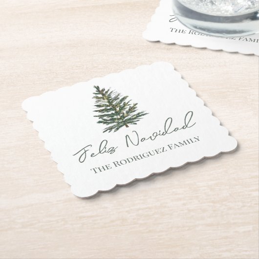 フェリズ・ナビダッド – メリークリスマスツリーとライト ペーパーコースター (アングル)