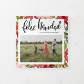 フェリズ・ナビダッド |レッドポインセティアフローラファミリーの写真 三つ折りクリスマスカード (カバー)