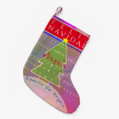 「フェリズ・ナビダッド」名前をカスタムする&メッセージ スモールクリスマスストッキング (正面 (吊り時))