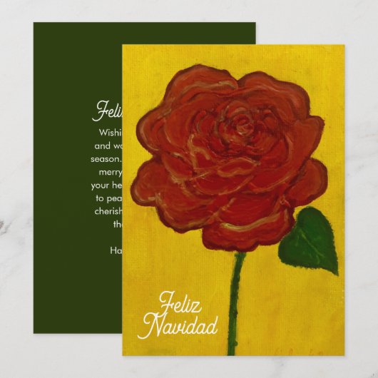 フェリズ・ナビダッド 赤いバラの手描き シーズンカード (正面/裏面)