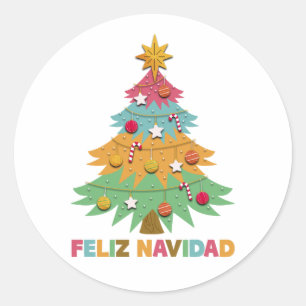 フェリズ・ナヴィダカラフルー・クリスマスツリースペインの・クリスマス ラウンドシール
