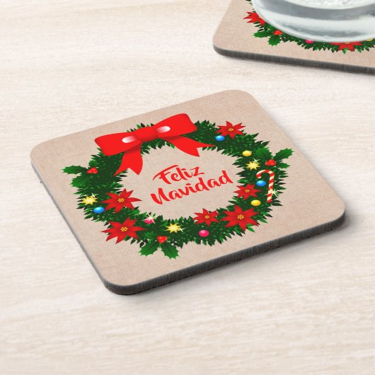 フェリズ・ナヴィダッド・メリークリスマスプラスチックのセット，コルク コースター (左側)