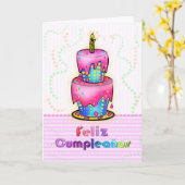 フェリツクンプレスペインのーニオスおもしろいお誕生日ケーキピンク カード (黄色い花)