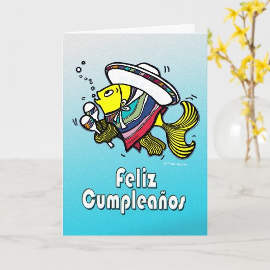 フェリツクンプレーニョスのメキシコスペインの魚の誕生日 カード (黄色い花)