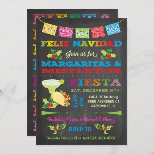フェリツナビダードクリスマスミステルトーとマルガリータ 招待状 (正面/裏面)
