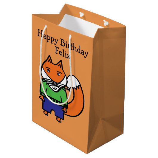フェリパーソナライズされたクスキツネハッピーバースデー ミディアムペーパーバッグ (裏面アングル)