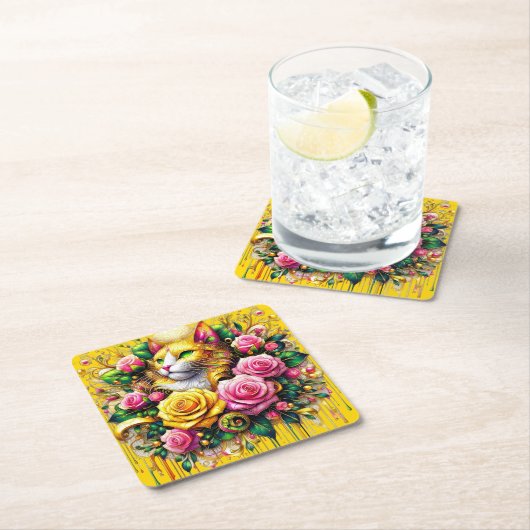 フェリンアミッドア鮮やかフローラ開花 スクエアペーパーコースター (インサイチュ)