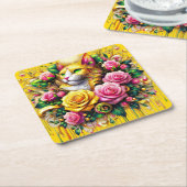 フェリンアミッドア鮮やかフローラ開花 スクエアペーパーコースター (アングル)