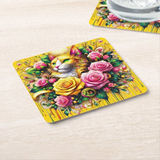 フェリンアミッドア鮮やかフローラ開花 スクエアペーパーコースター (アングル)