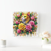 フェリンアミッドア鮮やかフローラ開花 スクエア壁時計 (ホーム)