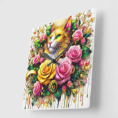 フェリンアミッドア鮮やかフローラ開花 スクエア壁時計 (傾斜)