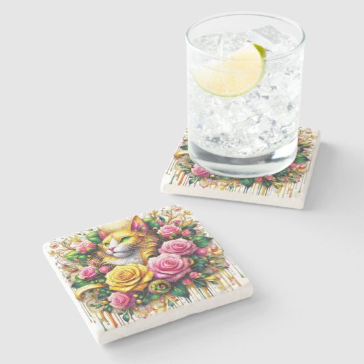 フェリンアミッドア鮮やかフローラ開花 ストーンコースター (横)