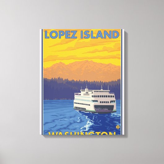 フェリーと山 – ロペス島,ワシントン キャンバスプリント (正面)