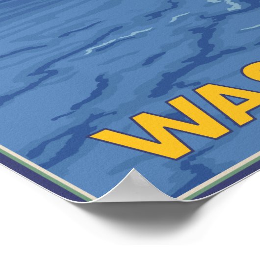 フェリーと山 – ワシントン州アナコルテス ポスター (角)