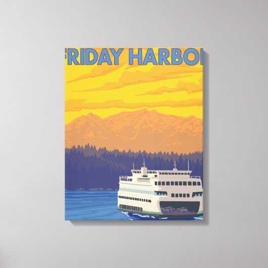 フェリーと山 – ワシントンFriday Harbor キャンバスプリント (正面)