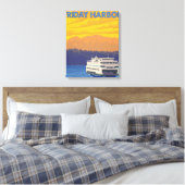 フェリーと山 – ワシントンFriday Harbor キャンバスプリント (インサイチュ (寝室))