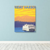 フェリーと山 – ワシントンFriday Harbor キャンバスプリント (インサイチュ (ウッドフロア))