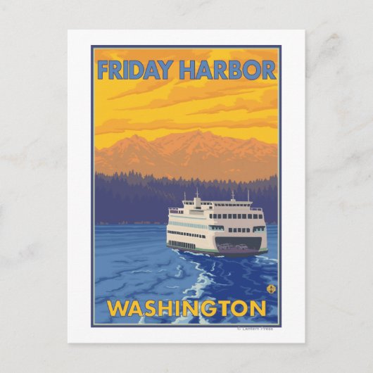 フェリーと山 – ワシントンFriday Harbor ポストカード (正面)