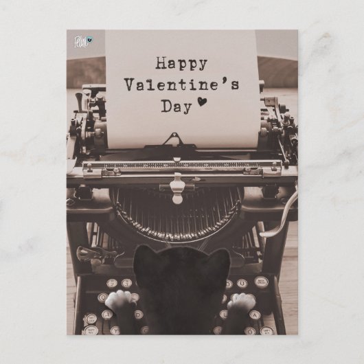 フェリーニ キャット タイピング ハッピー バレンタインの日 - シーズンポストカード (正面)