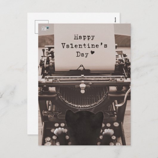 フェリーニ キャット タイピング ハッピー バレンタイン デー - シーズンポストカード (正面/裏面)