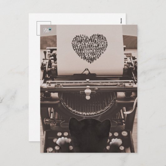 フェリーニ キャット タイピング バレンタイン ハート - シーズンポストカード (正面/裏面)