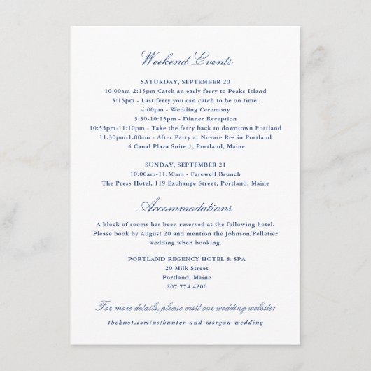 フェリーボート運行スケジュール 結婚式 挿入カード エンクロージャーカード (正面)