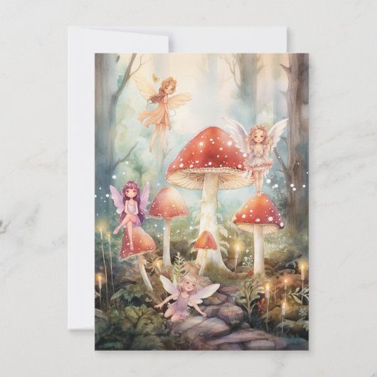 フェリー1歳の誕生日に魅了された森のトアドスツール 招待状 (裏面)