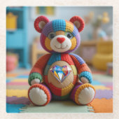 フェルカラフルトされたテディベア ガラスコースター (正面)