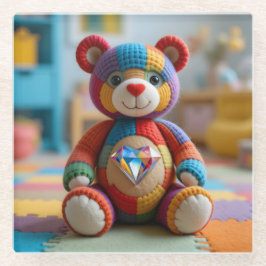 フェルカラフルトされたテディベア ガラスコースター