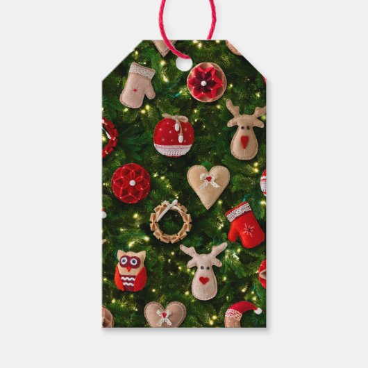 フェルトのおもちゃの付いたクリスマスツリー ギフトタグ (正面)