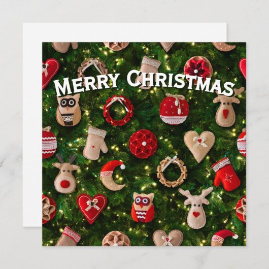 フェルトのおもちゃの付いたクリスマスツリー シーズンカード (正面/裏面)