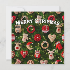 フェルトのオーナメントが付いたクリスマスツリー シーズンカード