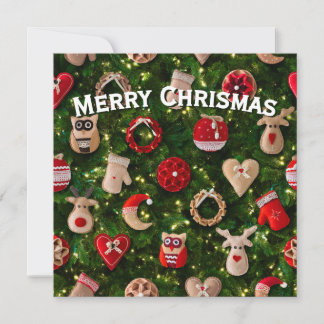 フェルトのオーナメントが付いたクリスマスツリー シーズンカード