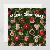 フェルトのオーナメントが付いたクリスマスツリー シーズンカード (正面/裏面)