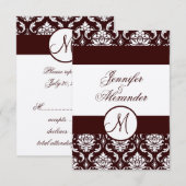 フェルトの紙のモノグラムのブラウンのダマスク織RSVPカード 出欠カード (正面/裏面)