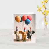 フェルトエレファントパーティーグリーティングカード カード (黄色い花)