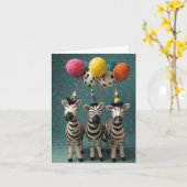 フェルトシマウマ誕生日カードと風船 カード (黄色い花)