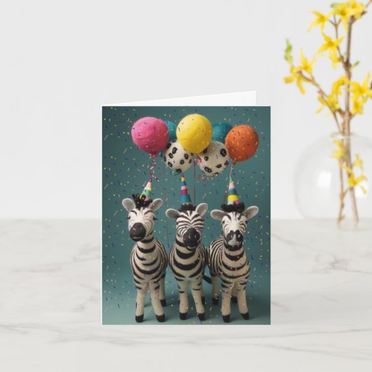 フェルトシマウマ誕生日カードと風船 カード (黄色い花)