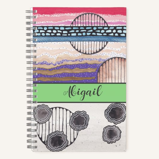 フェルトップファンタジー、水彩画、あなたの名前 ノートブック (正面)