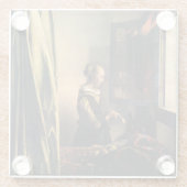 フェルメール - 窓辺で手紙を読む少女 ガラスコースター (裏面)