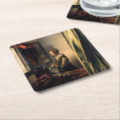 フェルメール - 窓辺で手紙を読む少女 スクエアペーパーコースター (アングル)