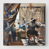 フェルメール - 絵画の芸術 スクエア壁時計 (正面)